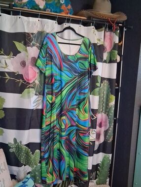 SHEIN Multicolor Swirl Maxi Dress in Green and Blue
